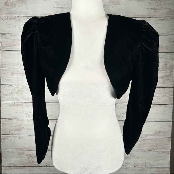 Concepts Vintage Puff Sleeve Rayon Velvet Bolero Shrug Black Jacket M Fits 6 - Picture 2 of 9